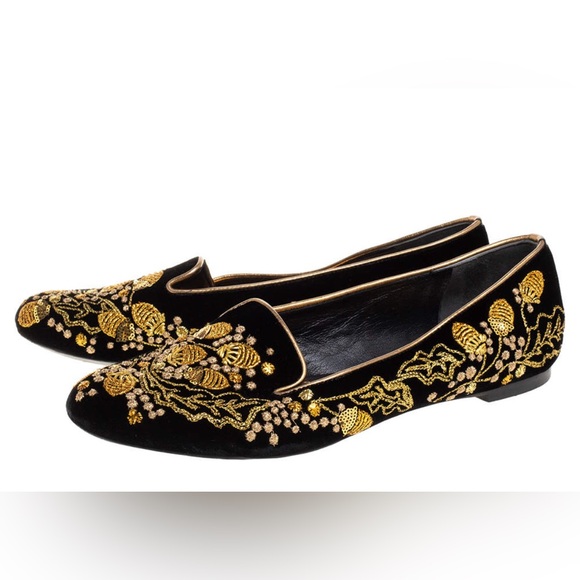 Alexander McQueen Embroidered Velvet Acorn Smoking Slipper - Picture 2 of 15